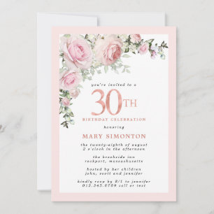 Invitation Rose rose pâle Fleur 30e anniversaire
