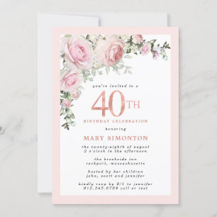 Invitation Rose rose pâle Fleur 40e anniversaire