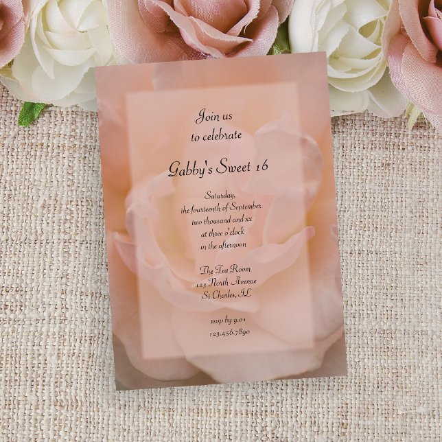 Invitation Rose rose pâle Floral Sweet 16 Anniversaire (Créateur téléchargé)