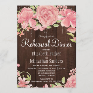 Invitation Rose rose pâle pivoines dîner de répétition rustiq
