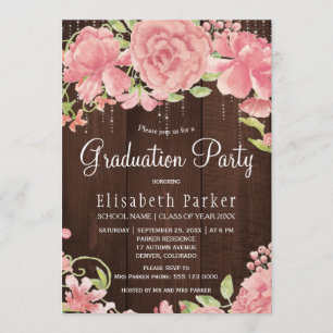 Invitation Rose rose pâle pivoines rustique fête de graduatio