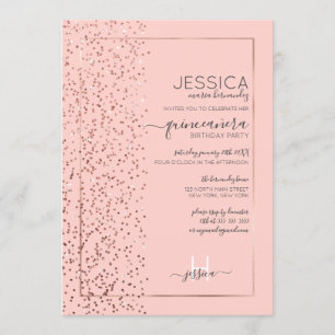 Invitation Rose Rose Parties scintillant Or Confetti Côté Qui