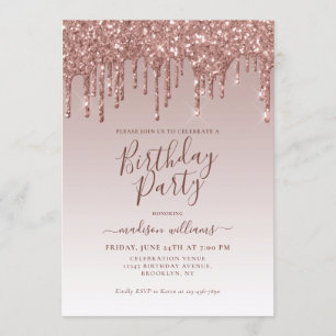 Invitation Rose Rose Parties scintillant or étincelante  gout