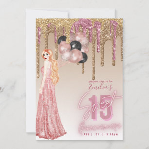 Invitation Rose Rose Parties scintillant or Quinceanera Red H