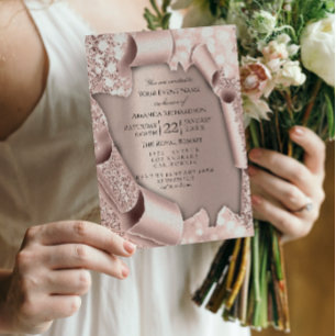 Invitation Rose rose pastel poudre paillettes gouttes Rose