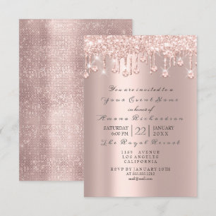 Invitation Rose rose pastel Poudre Parties scintillant d'étin