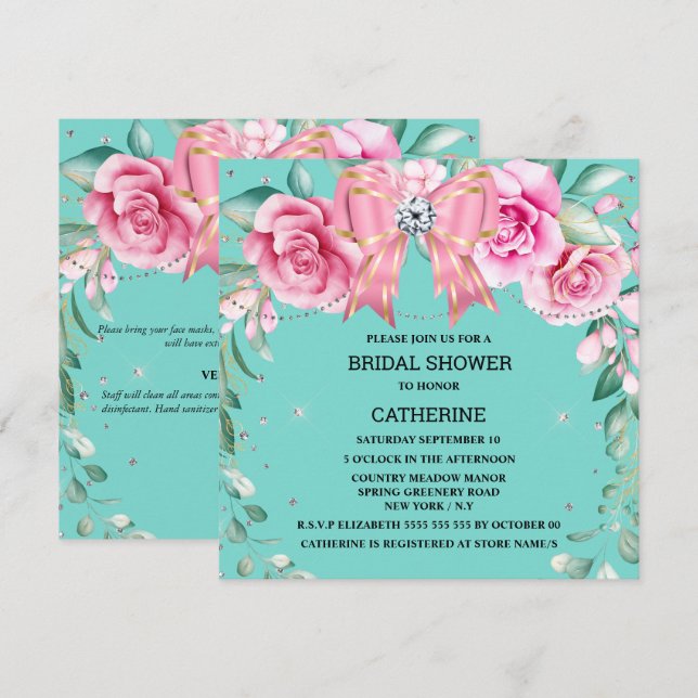 Invitation Rose rose pays chic parties scintillant arc glam t (Devant / Derrière)