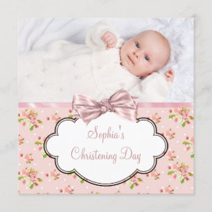 Invitation Rose Rose Rose Baby Girl Photo Christening
