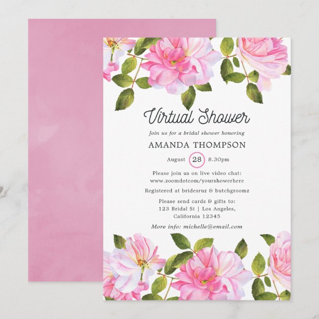 Invitation Rose Rose Rose Garden Douche virtuelle (Devant / Derrière)