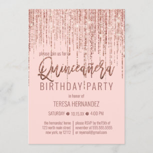 Invitation Rose Rose Rose Parties scintillant or rideau Fring