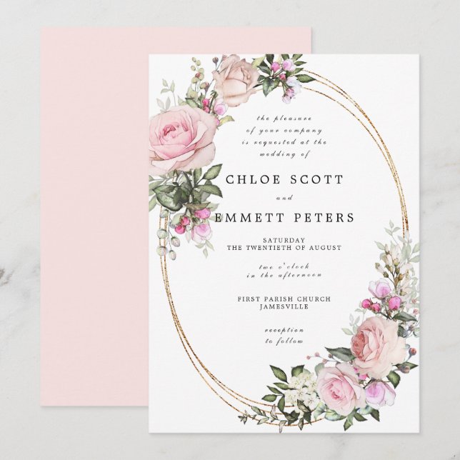 Invitation Rose Rose Rose Rose Rose Floral Mariage (Devant / Derrière)
