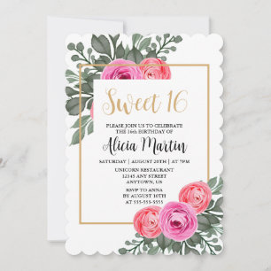 Invitation Rose rose roux Dusty Flora Vert Or doux 16