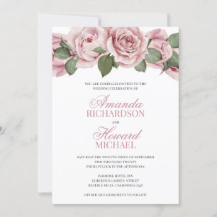 Invitation Rose rose roux vintage rustique mariage