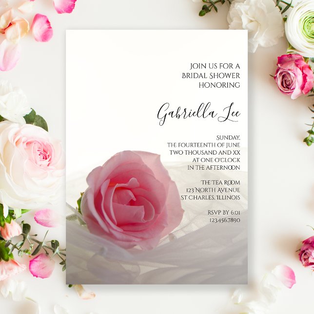 Invitation Rose rose sur Fête des mariées blanche (Créateur téléchargé)