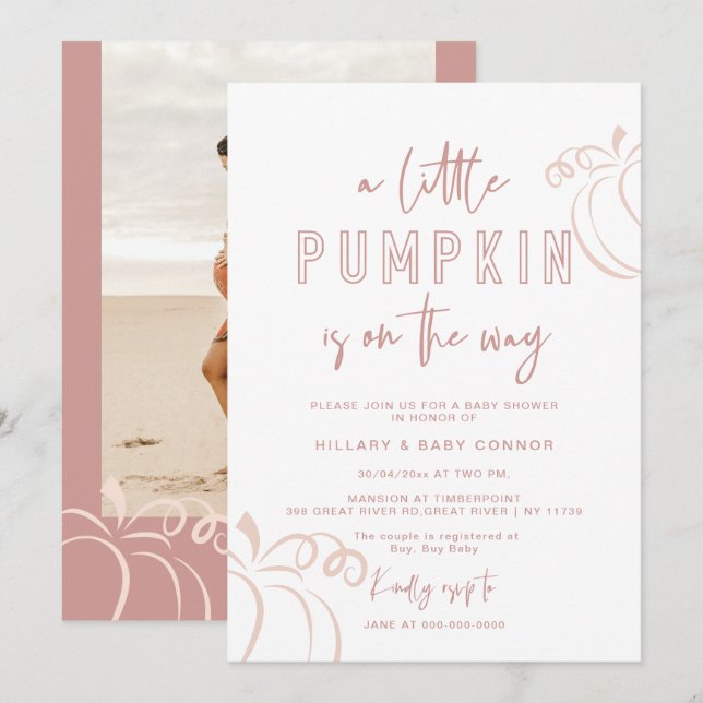 Invitation Rose Rose Un Petit Baby shower Citrouille (Devant / Derrière)