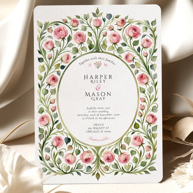 Invitation Rose rose verdoyante Jardin Vintage Mariage (Créateur téléchargé)