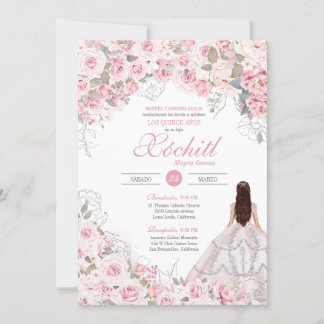 Invitation Rose rose vif en argent Blossom Elegant Quinceaner