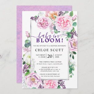 Invitation Rose rose violet Peony Floral bébé en fleurs