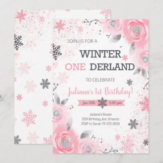 Invitation Rose Rose Winter Wonderland 1er anniversaire Invit