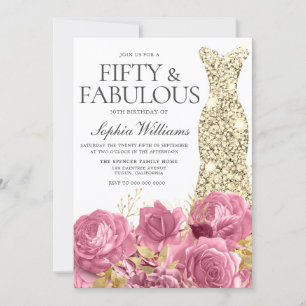 Invitation Rose Roses Golden Gown 50e fête d'anniversaire