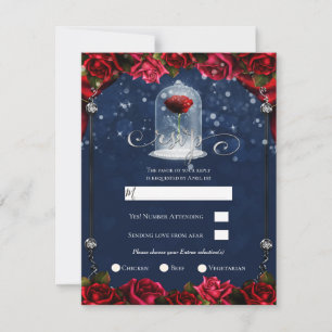 Invitation Rose Rouge Bleu Marine Blanc Or Argent RSVP à la s