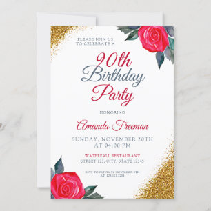 Invitation Rose rouge classique 90e anniversaire
