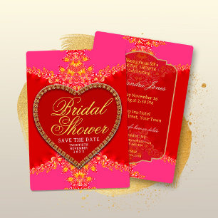 Invitation Rose rouge cœur or dentelle filles fête enterremen