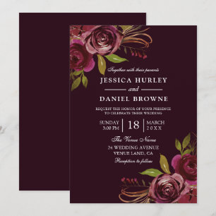 Invitation Rose rouge de Bourgogne Floral Printemps automne M