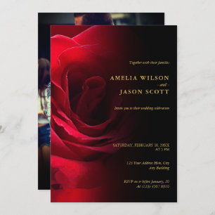 Invitation Rose rouge dégradé noir avec Mariage photo