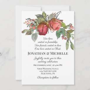 Invitation Rose rouge Deux Rose vert Mariage chrétien