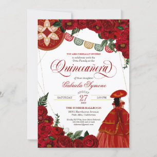 Invitation Rose rouge Elegant Charra / Mariachi Robe Quinceañ