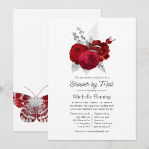 Invitation Rose rouge et argent vintage douche par la poste