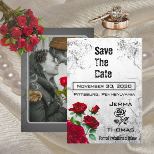 Invitation Rose rouge et Grunge Textured Wedding Enregistrer