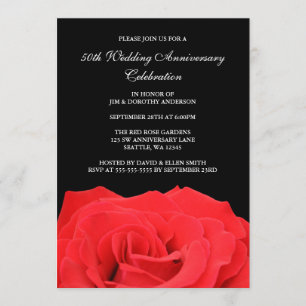 Invitation Rose rouge et noir 50e anniversaire de Mariage