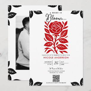 Invitation Rose rouge et noir Fleurs Mariage