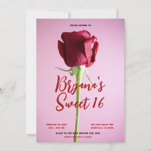 Invitation Rose Rouge Fête d'anniversaire 16 ans Sweet Party