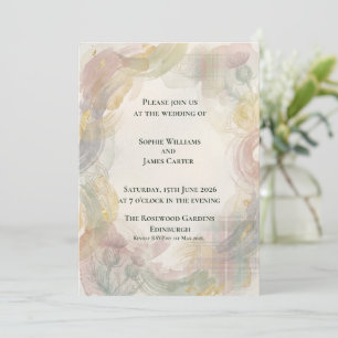 Invitation Rose Rouge Fleurie Or Hexagone Romantique Écossais