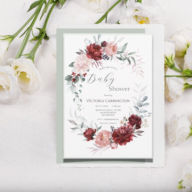 Invitation Rose & Rouge Floral Baby Girl Baby shower moderne (Créateur téléchargé)