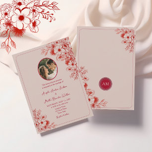 Invitation Rose Rouge Floral Photo Mariage