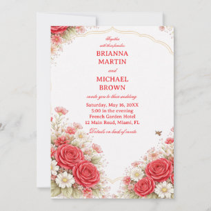 Invitation Rose Rouge Floral Romantique