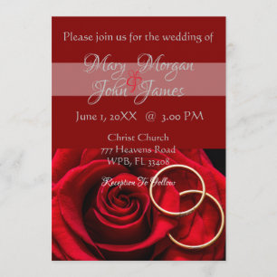 Invitation Rose rouge florale avec bague de mariage