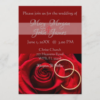 Invitation Rose rouge florale avec Mariage anneau