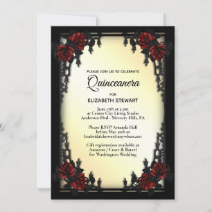 Invitation Rose rouge gothique Quinceañera Porte en fer Jaune