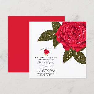 Invitation Rose Rouge Gouttes de Rosée Mariage