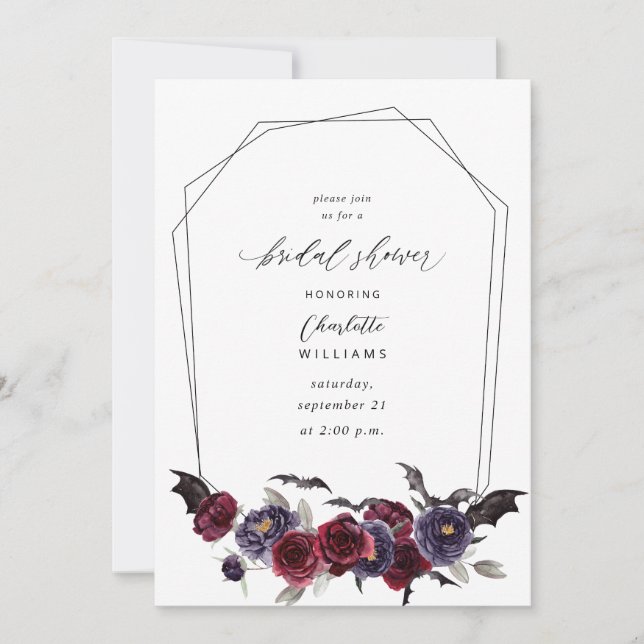Invitation Rose rouge Halloween chauves-souris Fête des marié (Devant)