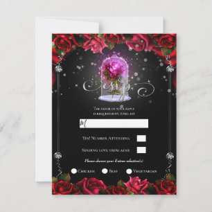 Invitation Rose rouge lueur magique argent noir RSVP   