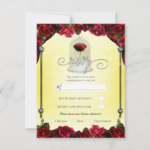 Invitation Rose rouge magique or et argent RSVP à la soirée