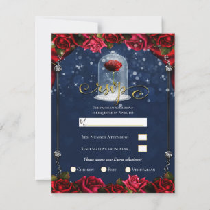 Invitation Rose Rouge Marine Bleu Princesse Étincelle Réponse