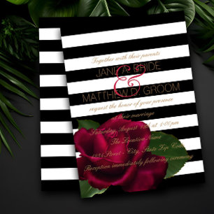 Invitation Rose rouge noire moderne de mariage