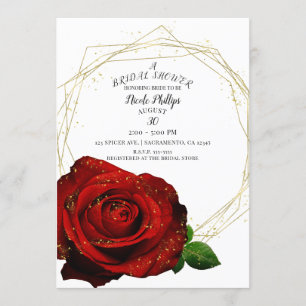 Invitation Rose Rouge Or Géométrique Glamour Baby Shower de M